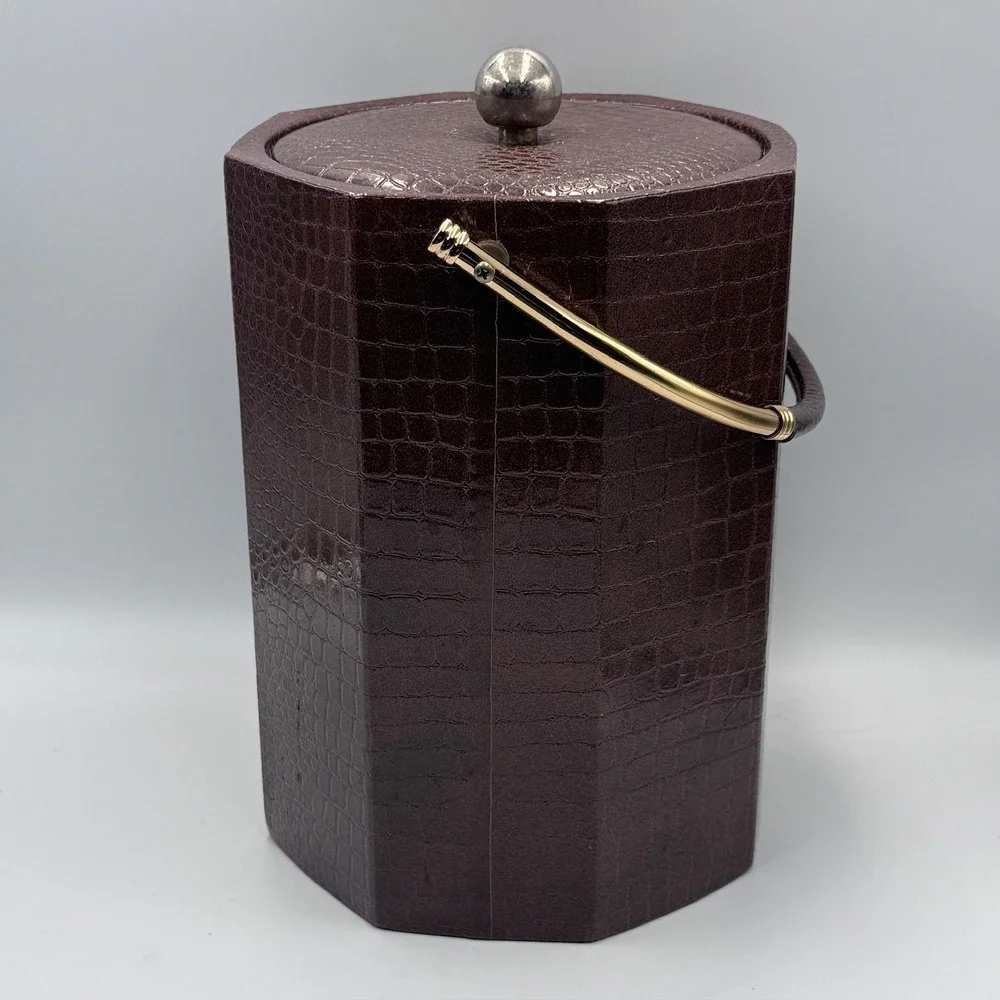 Vintage Shelton-Ware Brown Faux‎ Croc Ice Bucket Mid Century MCM Barware USA